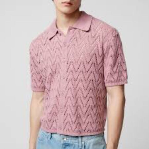 BDG Men's Knit Polo Sweater Button Front Short Sleeves Mauve Pink Small - Picture 1 of 7